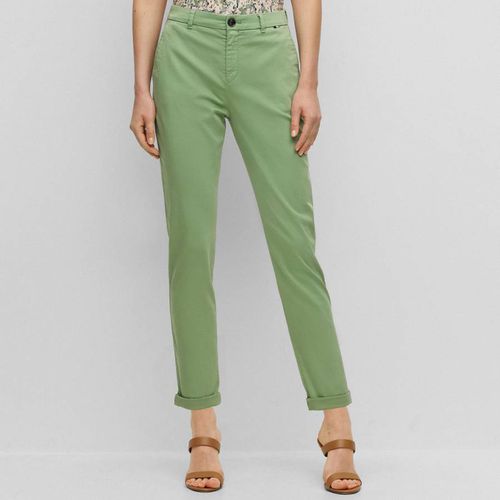 Sage Green Straight Cotton Trousers - BOSS - Modalova