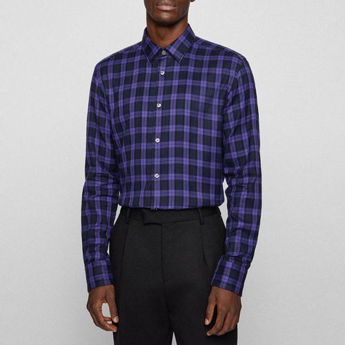 Navy Reid Check Cotton Shirt - BOSS - Modalova