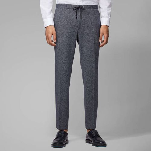 Navy Banks Cotton Blend Trousers - BOSS - Modalova