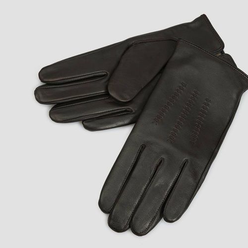 Dark Brown Hainz Leather Gloves - BOSS - Modalova