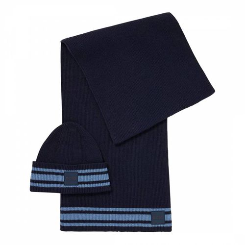 Navy Adamo Wool Blend Beanie & Scarf Set - BOSS - Modalova