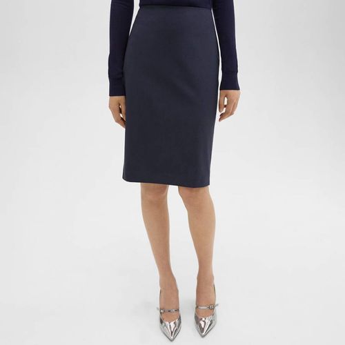 Navy High Waisted Wool Blend Pencil Skirt - Theory - Modalova