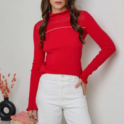 Red Long Cashmere Blend Knitted Top - SOFT CASHMERE - Modalova