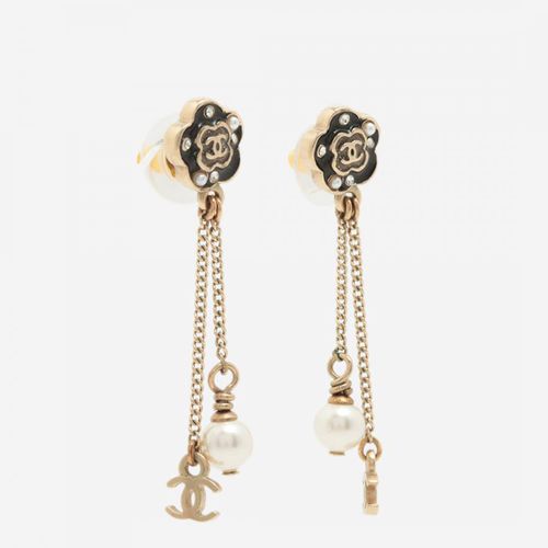 Gold CC Floral Pearl Drop Earrings - Pre-Loved Chanel - Modalova
