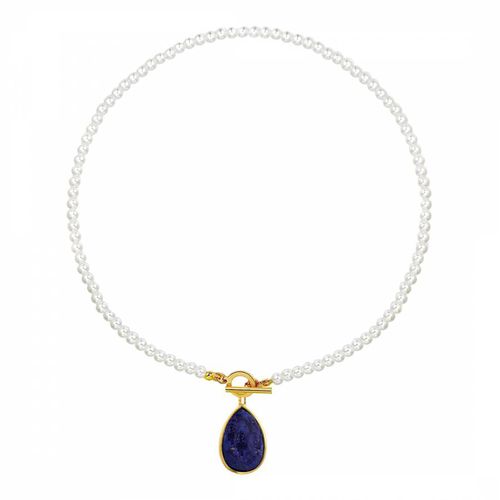 K Pearl & Sapphire Drop Necklace - Liv Oliver - Modalova