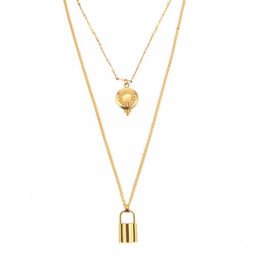 K Gold Double Layer Lock Necklace - Liv Oliver - Modalova
