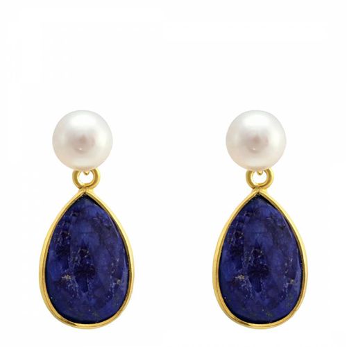 K Pearl & Sapphire Drop Earrings - Liv Oliver - Modalova