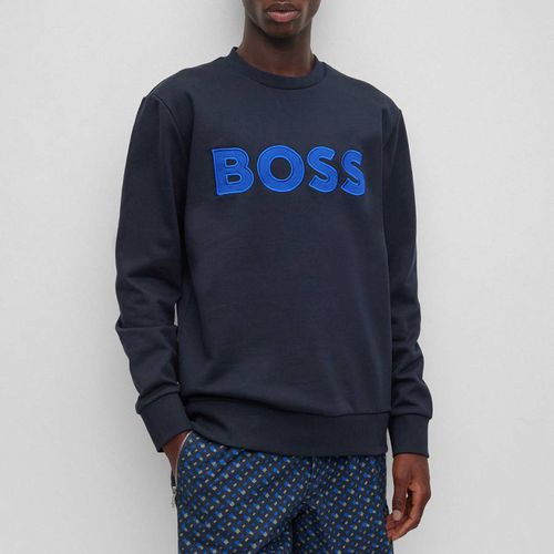 Navy Stadler Cotton Sweatshirt - BOSS - Modalova