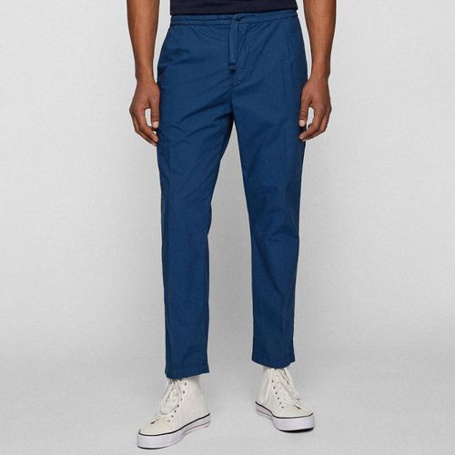 Navy Slose Cotton Trousers - BOSS - Modalova