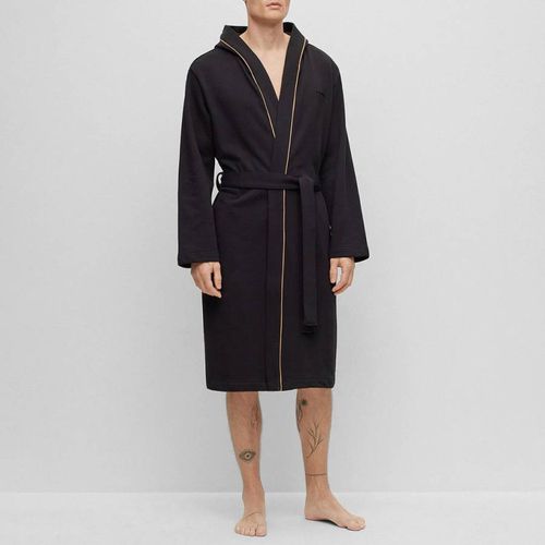 Black Iconic Hooded Cotton Robe - BOSS - Modalova