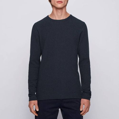 Navy Tempest Cotton Crew Neck Top - BOSS - Modalova