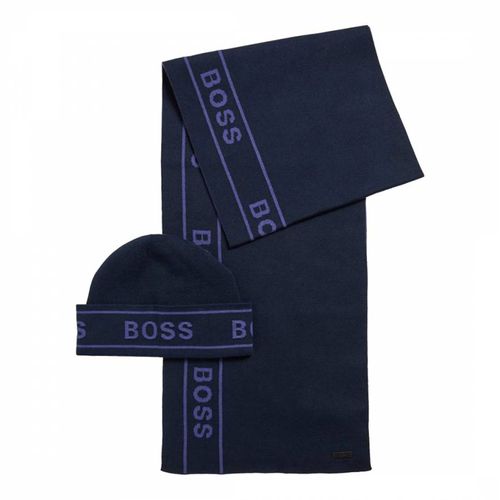 Dark Ulfino Cotton Blend Beanie & Scarf Set - BOSS - Modalova