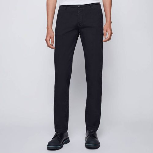 Navy Rice Cotton Blend Straight Trousers - BOSS - Modalova