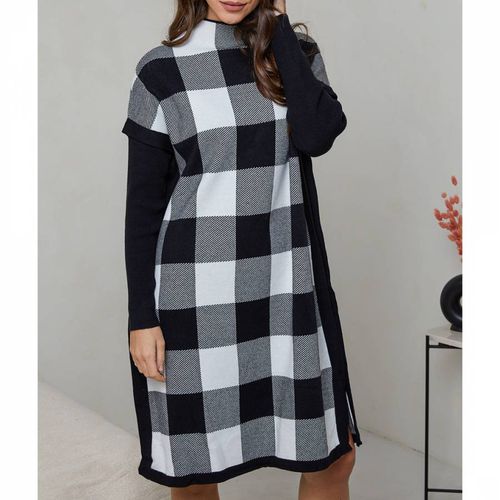 Navy Checkered Patterend Dress - SOFT CASHMERE - Modalova
