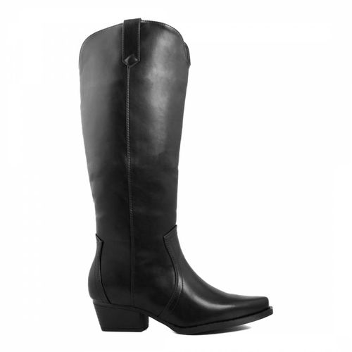Black Leather Western Long Boots - Officina55 - Modalova