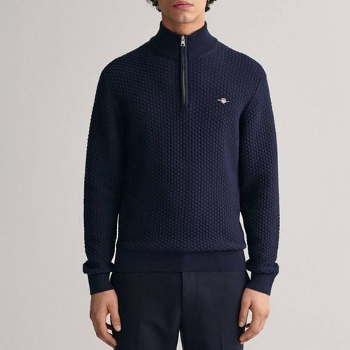 Navy Texture Half Zip Cotton Jumper - Gant - Modalova