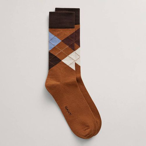 Brown Argyle Pattern Cotton Blend Socks - Gant - Modalova