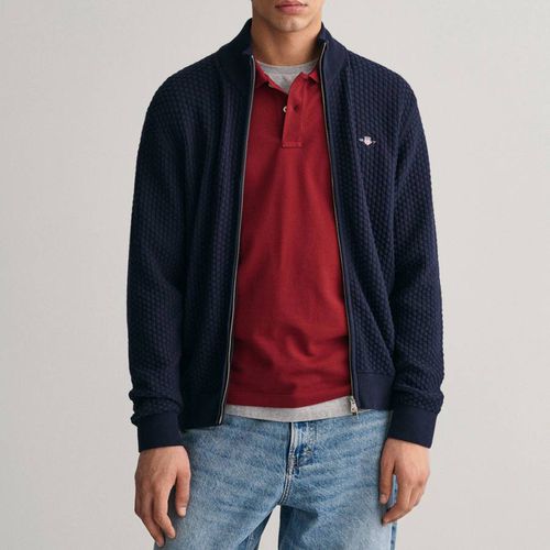 Navy Texture Zip Cotton Cardigan - Gant - Modalova