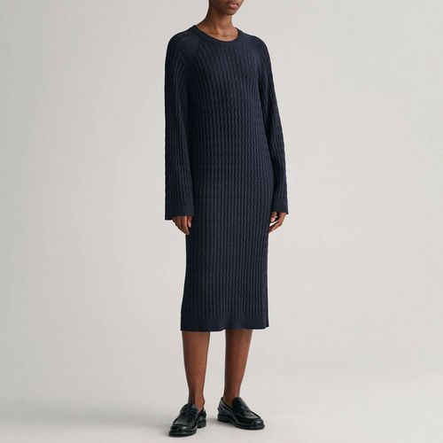 Navy Cable Knit Cotton Blend Midi Jumper Dress - Gant - Modalova