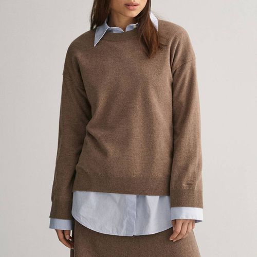 Mocha Round Neck Lambswool Jumper - Gant - Modalova