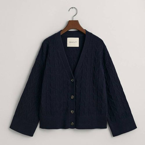 Navy Herringbone V-Neck Merino Wool Blend Cardigan - Gant - Modalova