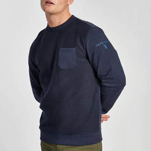 Navy Textured Cotton Sweatshirt - U.S. Polo Assn. - Modalova