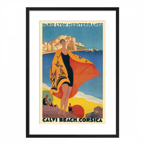 Calvi Beach Corsica circa 1932 Framed Print - Roger Broders - Modalova