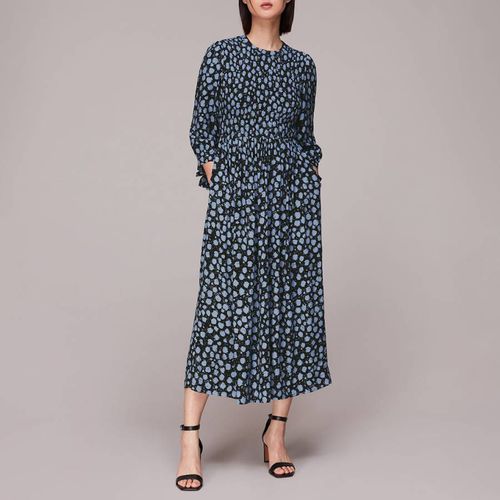 Blue Dalmatian Shirred Midi Dress - WHISTLES - Modalova