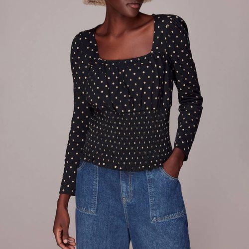 Spot Square Neck Shirred Cotton Top - WHISTLES - Modalova