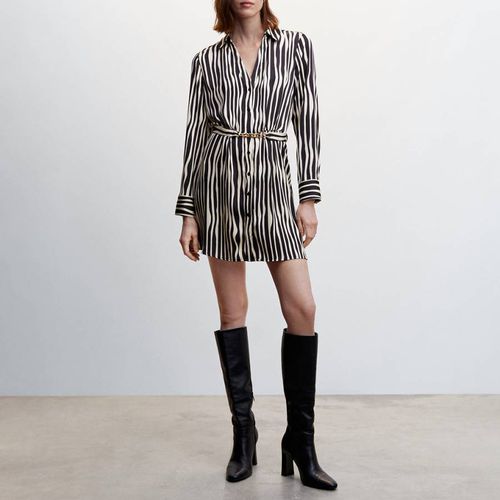 Black Belted Striped Shirt Dress - Mango - Modalova