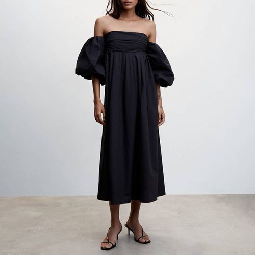 Black Puffed Sleeves Midi Dress - Mango - Modalova