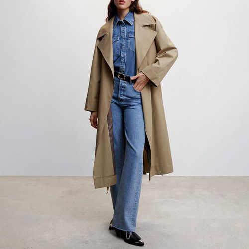 Camel Oversized Cotton Trench Coat - Mango - Modalova