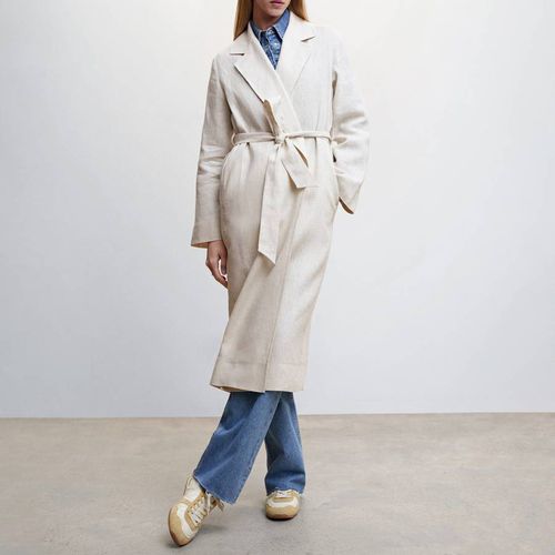 Grey Linen Trench Coat Lapels - Mango - Modalova