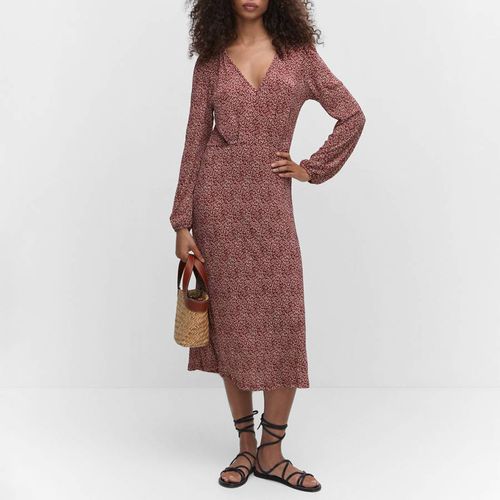 Burgundy Textured Printed Dress - Mango - Modalova