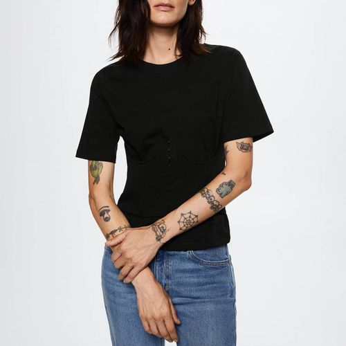 Black Corset Detail T-Shirt - Mango - Modalova