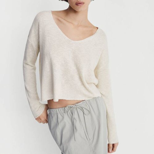 Ecru Low-Cut Neck Jumper - Mango - Modalova