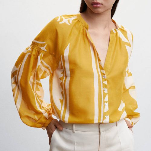 Mustard Puffed-Sleeve Printed Shirt - Mango - Modalova