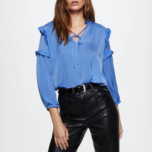 Blue Ruffled Satin Blouse - Mango - Modalova