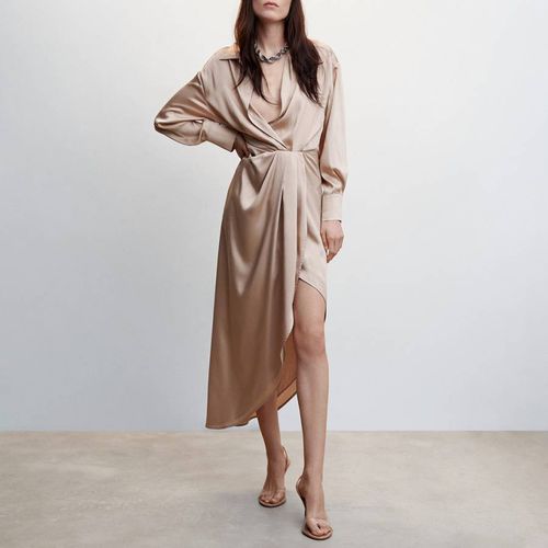 Beige Side-Slit Satin Dress - Mango - Modalova