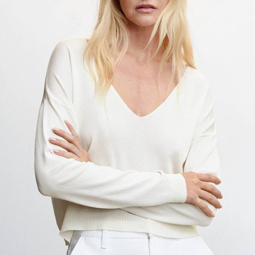 White Fine-Knit V-Neck Jumper - Mango - Modalova