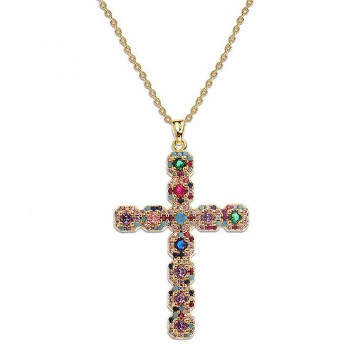 K Multi Color Gemstone Cross Necklace - Liv Oliver - Modalova