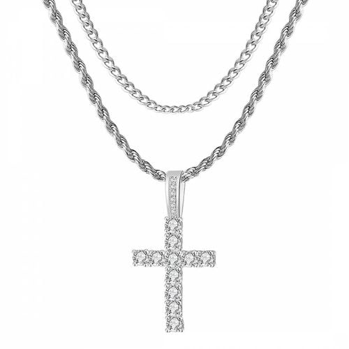 Silver Layer Cz Cross Necklace - Stephen Oliver - Modalova