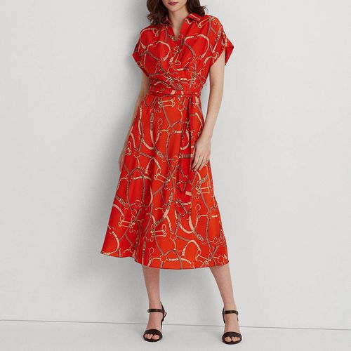 Orange Printed Belted Crepe Dress - Lauren Ralph Lauren - Modalova