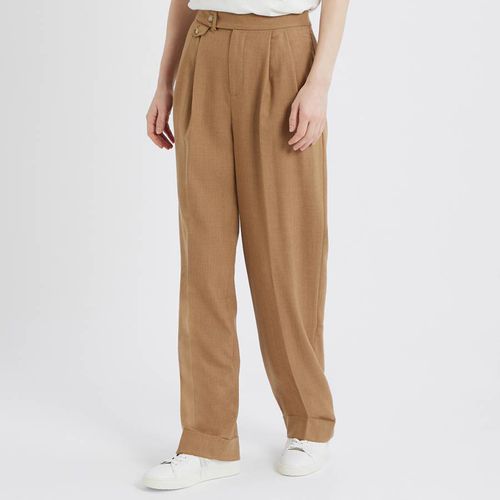 Tan Pleated Straight Wool Trousers - Lauren Ralph Lauren - Modalova