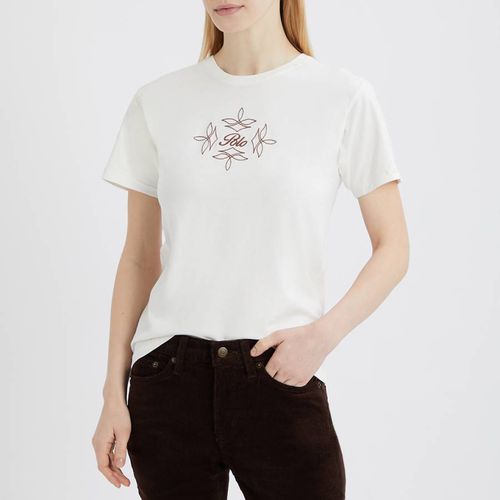 Ecru Embroidered Logo Cotton T-Shirt - Polo Ralph Lauren - Modalova