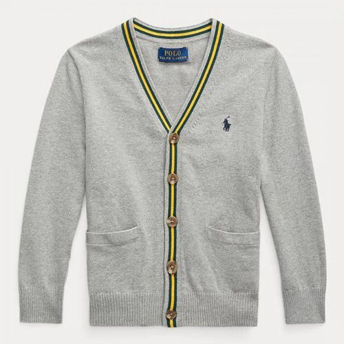 Younger Boy's Grey V-Neck Cotton Cardigan - Polo Ralph Lauren - Modalova