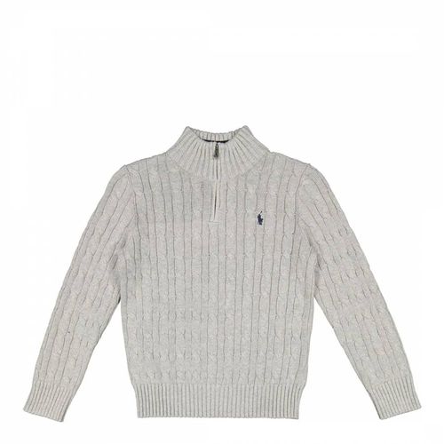Younger Boy's Grey Half Zip Cable Knit Cotton Jumper - Polo Ralph Lauren - Modalova