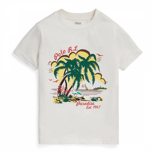 Younger Boy's Ecru Graphic Print Cotton T-Shirt - Polo Ralph Lauren - Modalova