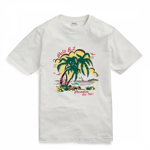 Older Boy's Ecru Graphic Print Cotton T-Shirt - Polo Ralph Lauren - Modalova
