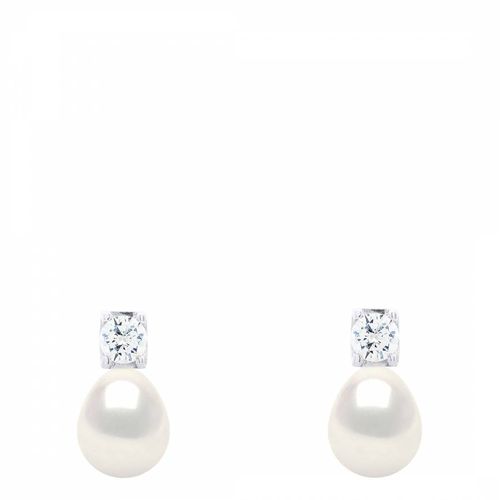 Cubic Zirconia "Solitaire" Earrings With Real Cultured Freshwater Pearl Pear 9-10 mm - Ateliers Saint Germain - Modalova